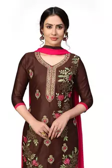 Brown embroidered cotton poly salwar