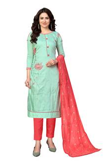 Sea-green embroidered cotton poly salwar