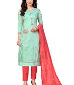 Sea-green embroidered cotton poly salwar