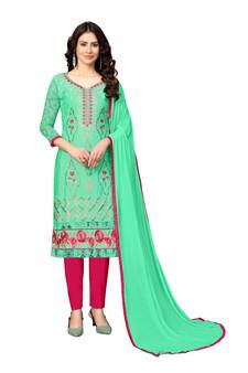Green zari woven cotton poly salwar