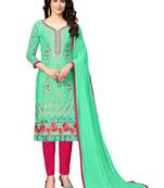 Green zari woven cotton poly salwar