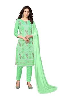 Light-green zari woven cotton poly salwar