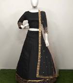 Black embroidered art silk semi stitched lehenga