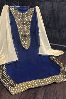 Navy-Blue Embroidered Chanderi Salwar