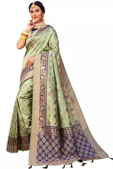 Light green hand woven banarasi silk saree with blouse