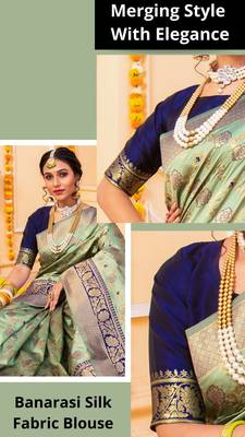 Light green hand woven banarasi silk saree with blouse 3