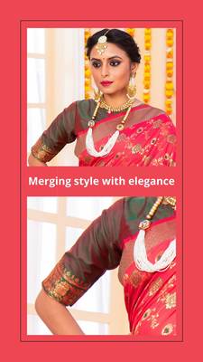 Hot pink hand woven banarasi silk saree with blouse 3