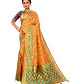 Mustard hand woven banarasi silk saree with blouse