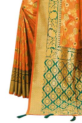 Mustard hand woven banarasi silk saree with blouse 2