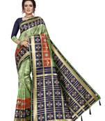 Parrot green hand woven banarasi silk saree with blouse