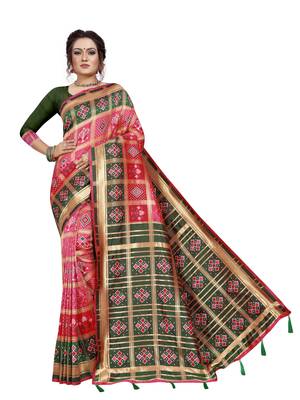 Pink hand woven banarasi silk saree with blouse 1