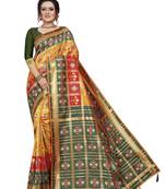 Yellow hand woven banarasi silk saree with blouse