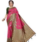 Pink hand woven banarasi silk saree with blouse