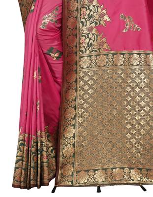 Pink hand woven banarasi silk saree with blouse 3