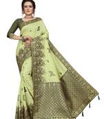 Light green hand woven banarasi silk saree with blouse