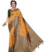 Yellow hand woven banarasi silk saree with blouse