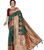 Green hand woven banarasi silk saree with blouse