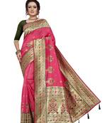 Pink hand woven banarasi silk saree with blouse