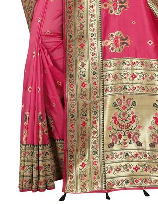Pink hand woven banarasi silk saree with blouse 3