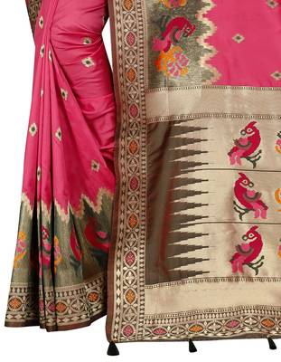 Pink hand woven banarasi silk saree with blouse 3