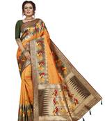 Yellow hand woven banarasi silk saree with blouse