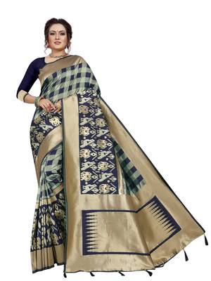 Blue hand woven banarasi silk saree with blouse 1