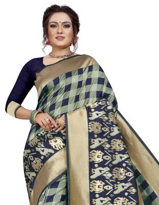 Blue hand woven banarasi silk saree with blouse 2