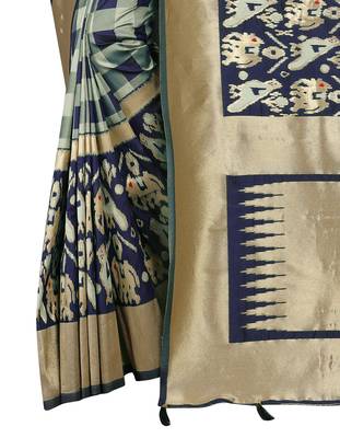 Blue hand woven banarasi silk saree with blouse 3
