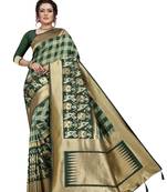 Green hand woven banarasi silk saree with blouse