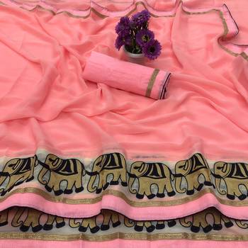 Light Pink Embroidered Chiffon Saree With Blouse 1