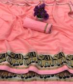 Light Pink Embroidered Chiffon Saree With Blouse