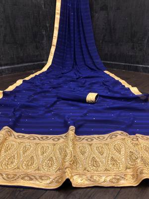Navy blue embroidered chiffon saree with blouse 1
