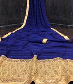 Navy blue embroidered chiffon saree with blouse