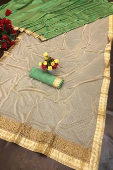 Green Embroidered Silk Blend Saree With Blouse