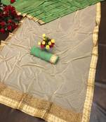 Green Embroidered Silk Blend Saree With Blouse