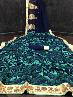 Blue embroidered faux georgette saree with blouse 1