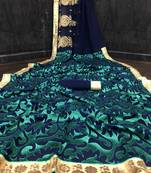 Blue embroidered faux georgette saree with blouse