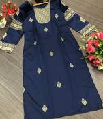 Navy-Blue Woven Silk Kurtis