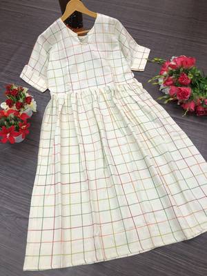 Beige Printed Cotton Kurtis 1