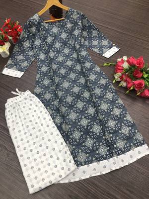 Dark-grey printed cotton kurtis 1