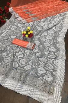 Peach Embroidered Lycra Saree With Blouse