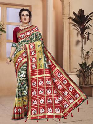 Green hand woven banarasi silk saree with blouse 1