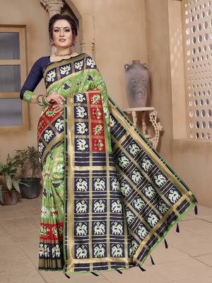 Parrot green hand woven banarasi silk saree with blouse 1
