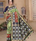 Parrot green hand woven banarasi silk saree with blouse