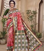 Pink hand woven banarasi silk saree with blouse