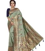 Light green hand woven banarasi silk saree with blouse