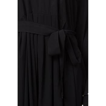 Premium Quality Creep Fabric 3 Layer Pearl/Bead Bell Sleeves and Belt Pentax/Plated A-line Abaya with Hijab Black Colour 5