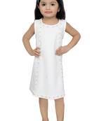 A Line White Dress With Flower Lace Bit Work 100% Polyester