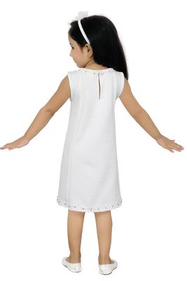 A Line White Dress With Flower Lace Bit Work 100% Polyester 2
