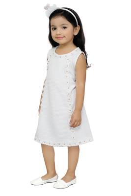 A Line White Dress With Flower Lace Bit Work 100% Polyester 3